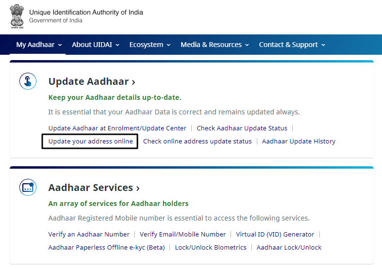 how many times i can change my address in aadhar