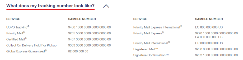 united states postal service tracking numbee